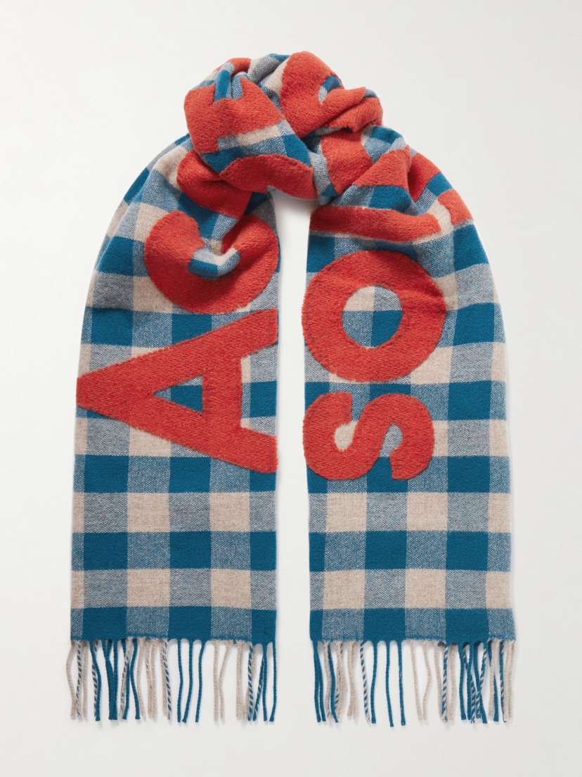 Acne Studios Appliquéd Fringed Checked Wool-blend Scarf