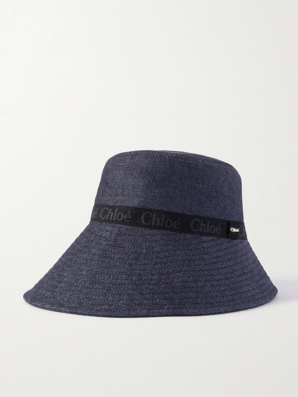 Chloé Woody Embellished Grosgrain-trimmed Denim Bucket Hat - Blue