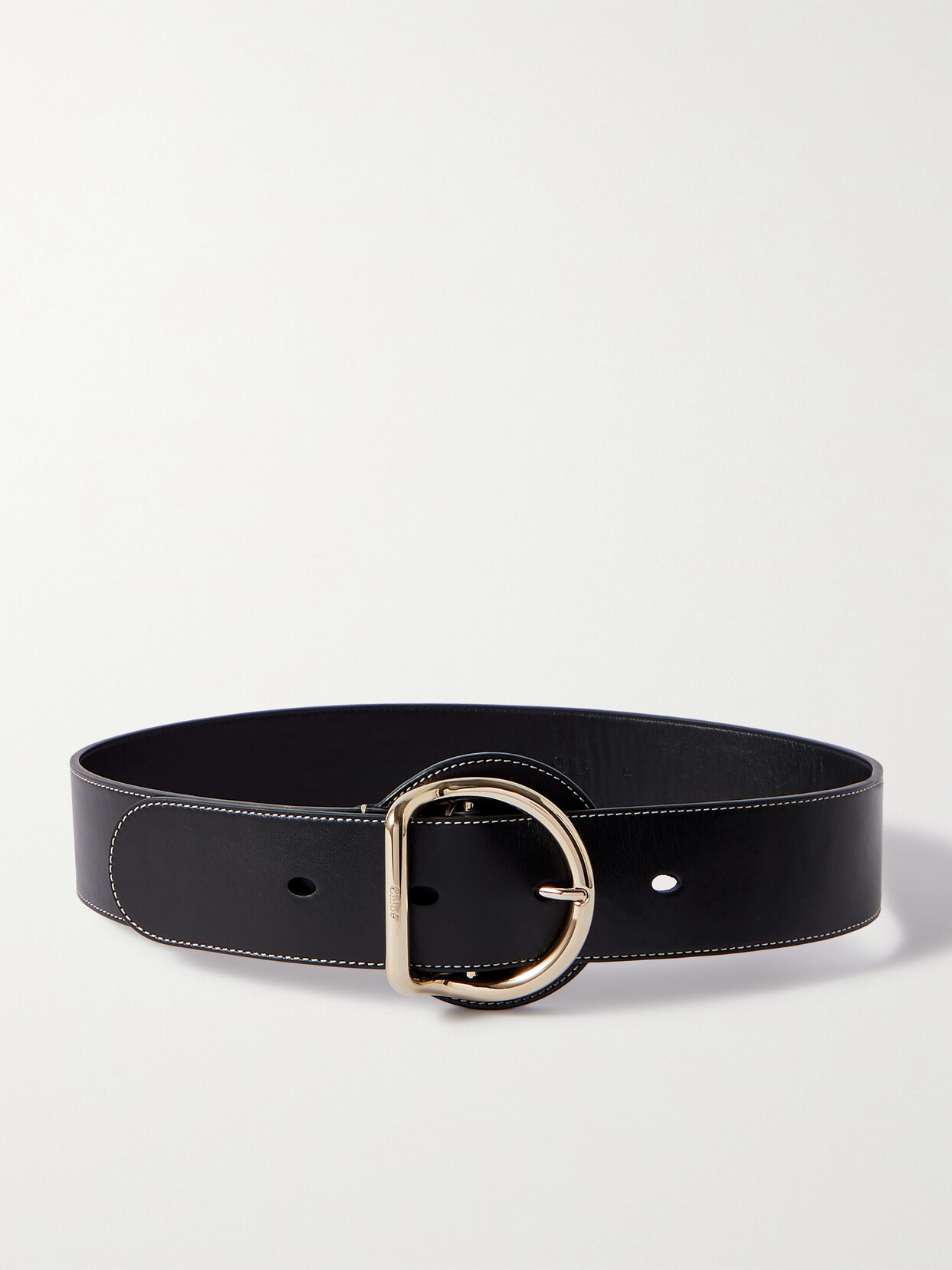 Shop Chloé Tim Topstitched Leather Belt In Black