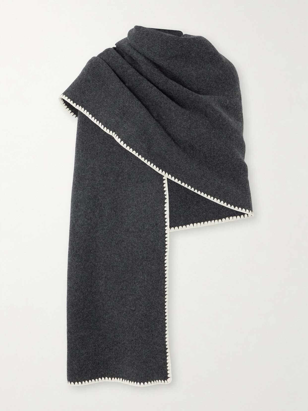 Totême Embroidered Wool-blend Scarf In Grey