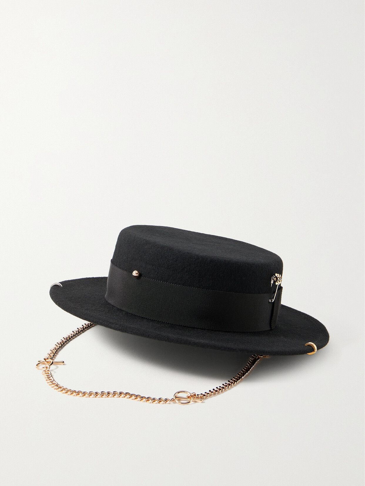 Ruslan Baginskiy Canotier Grosgrain-trimmed Embellished Wool-felt Hat In Black