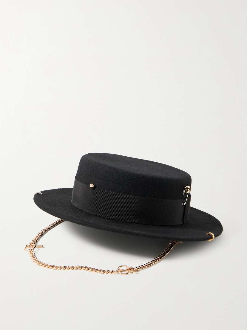 Ruslan Baginskiy Canotier Grosgrain-trimmed Embellished Wool-felt Hat