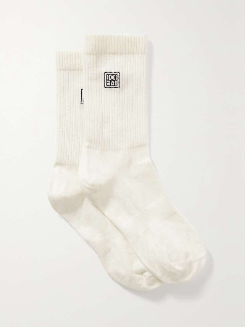 TOTEME Set Of Two Embroidered Ribbed Organic Cotton-blend Socks