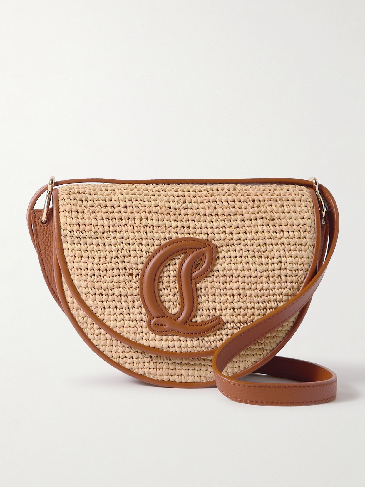 Shop Christian Louboutin By My Side Leather And Raffia Shoulder Bag In Brown