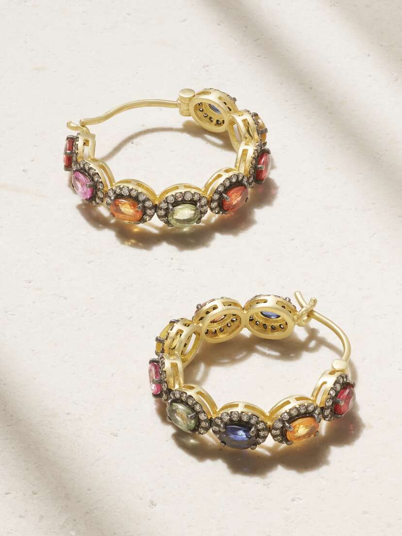 Amrapali London Mini Rajasthan 18-karat Gold, Diamond And Sapphire Hoop Earrings