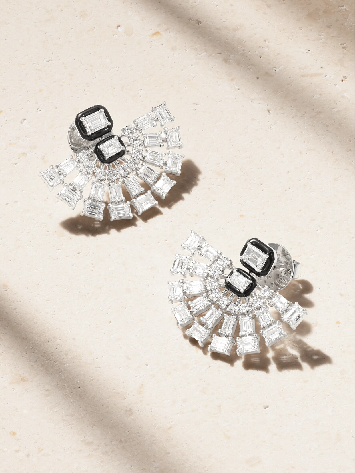 Kamyen Fan 18-karat White , Diamond And Enamel Earrings