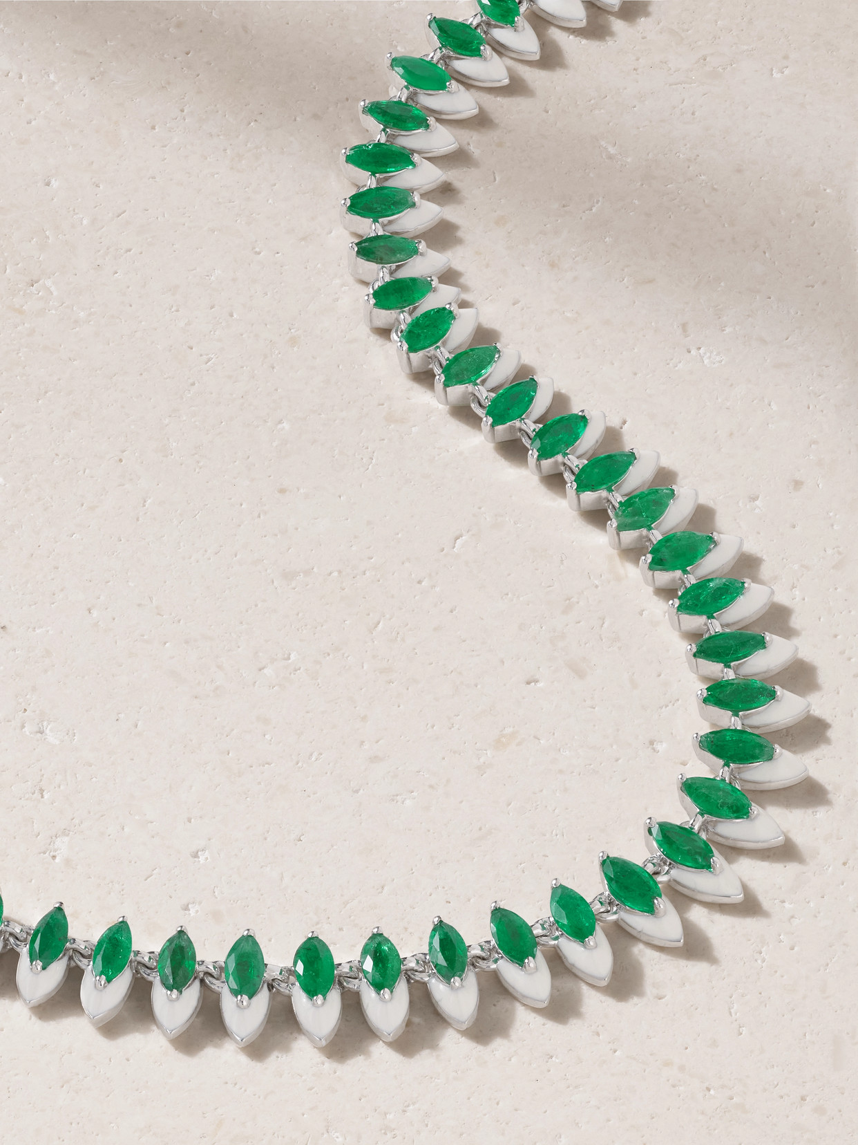 Shop Kamyen 18-karat White Gold, Emerald And Enamel Choker