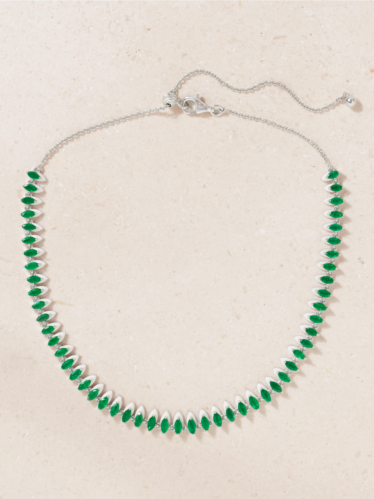 Kamyen 18-karat White Gold, Emerald And Enamel Choker In Green