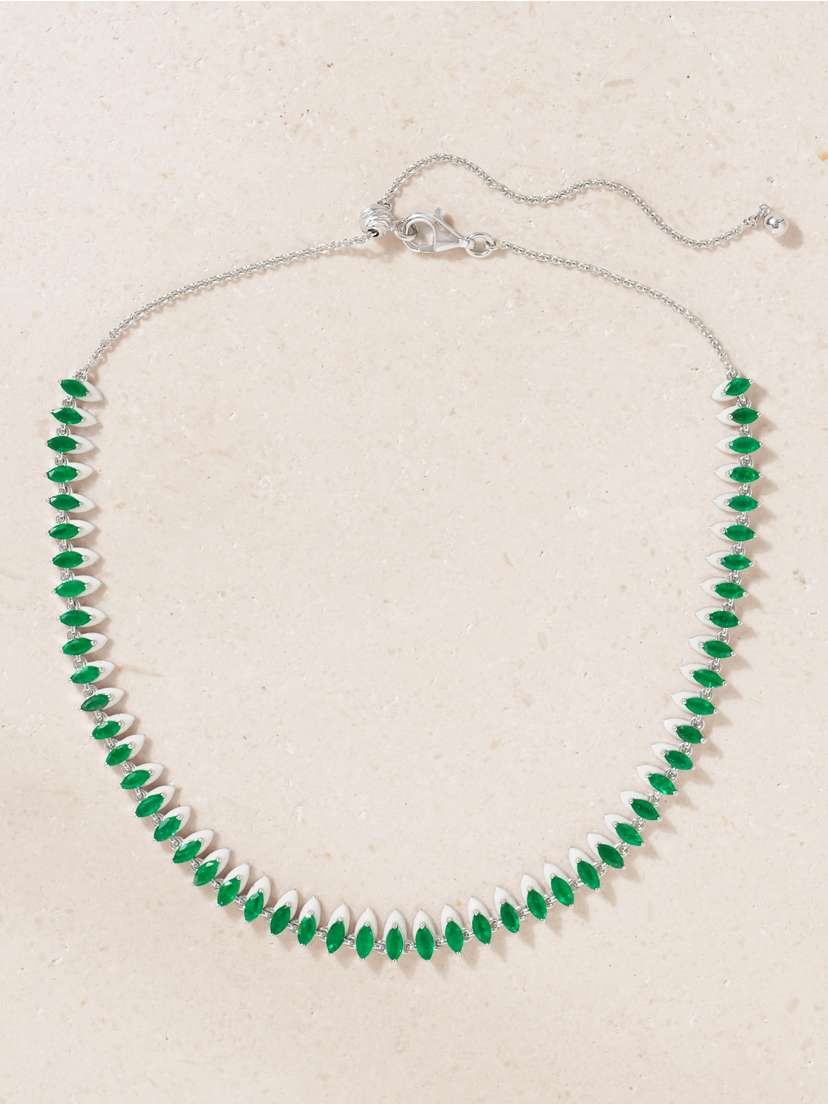 Kamyen 18-karat White Gold, Emerald And Enamel Choker
