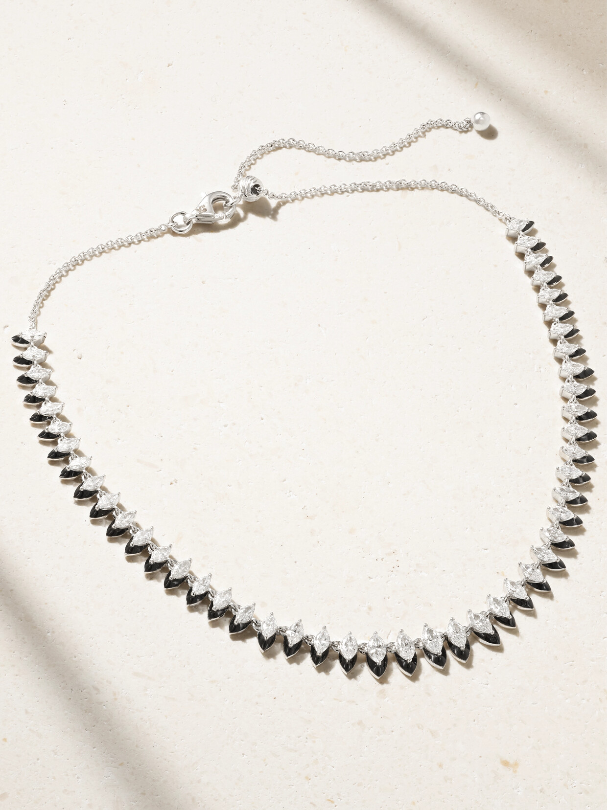 Kamyen 18-karat White Gold, Diamond And Enamel Choker