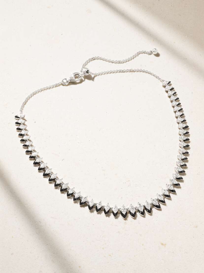 Kamyen 18-karat White Gold, Diamond And Enamel Choker