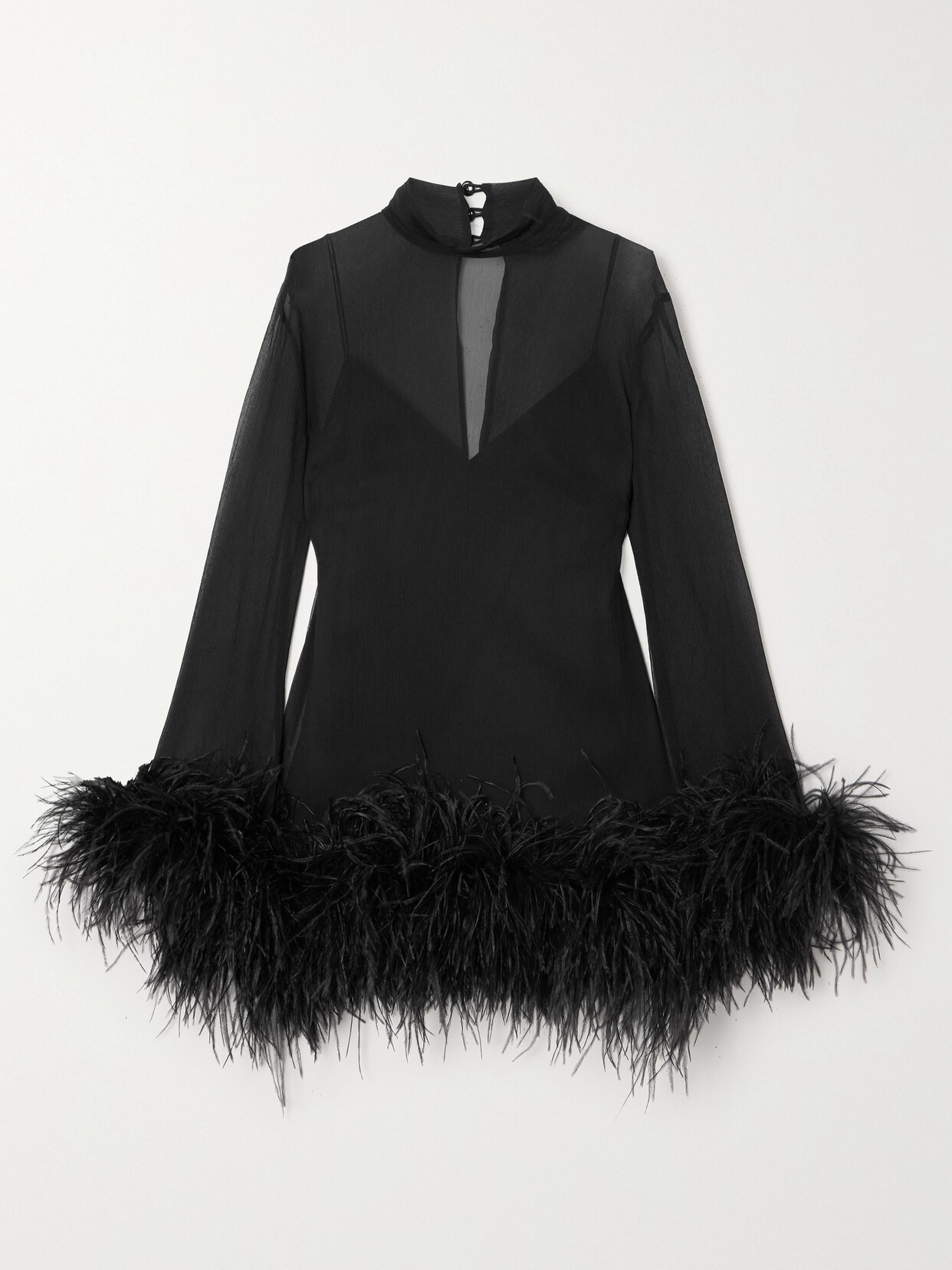 Taller Marmo - Gina Spirito Feather-trimmed Silk-georgette Mini Dress - Black