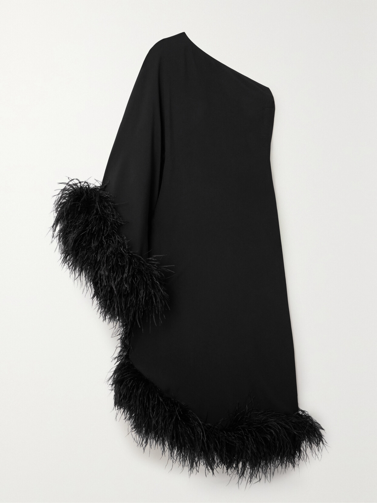 Taller Marmo Ubud One-shoulder Feather-trimmed Crepe Maxi Dress In Black