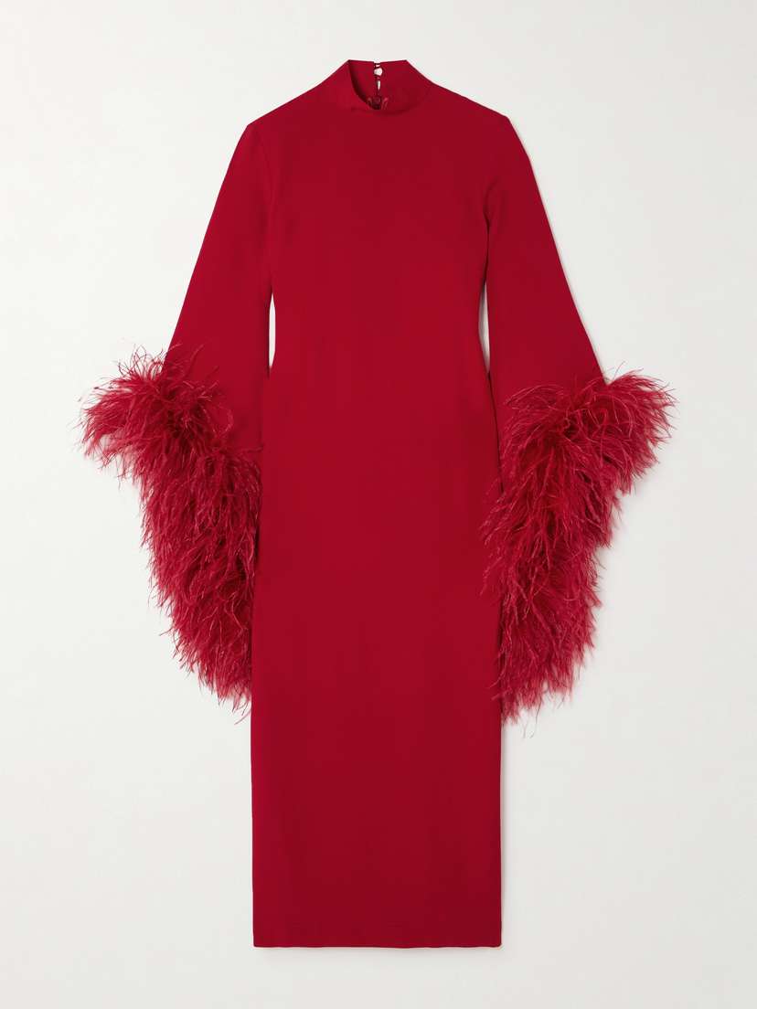 Taller Marmo Rio Feather-trimmed Crepe Midi Dress