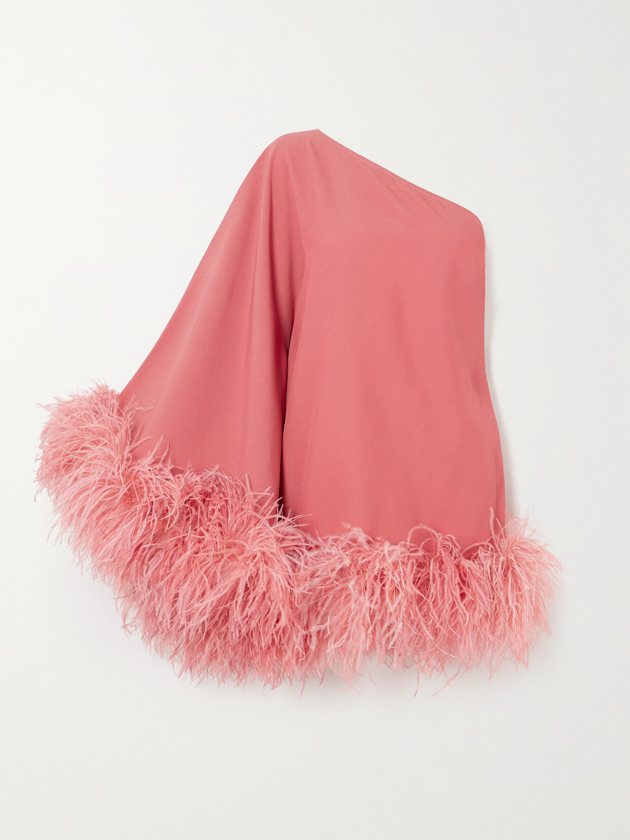 Taller Marmo Piccolo Ubud One-shoulder Feather-trimmed Crepe Mini Dress - Pink