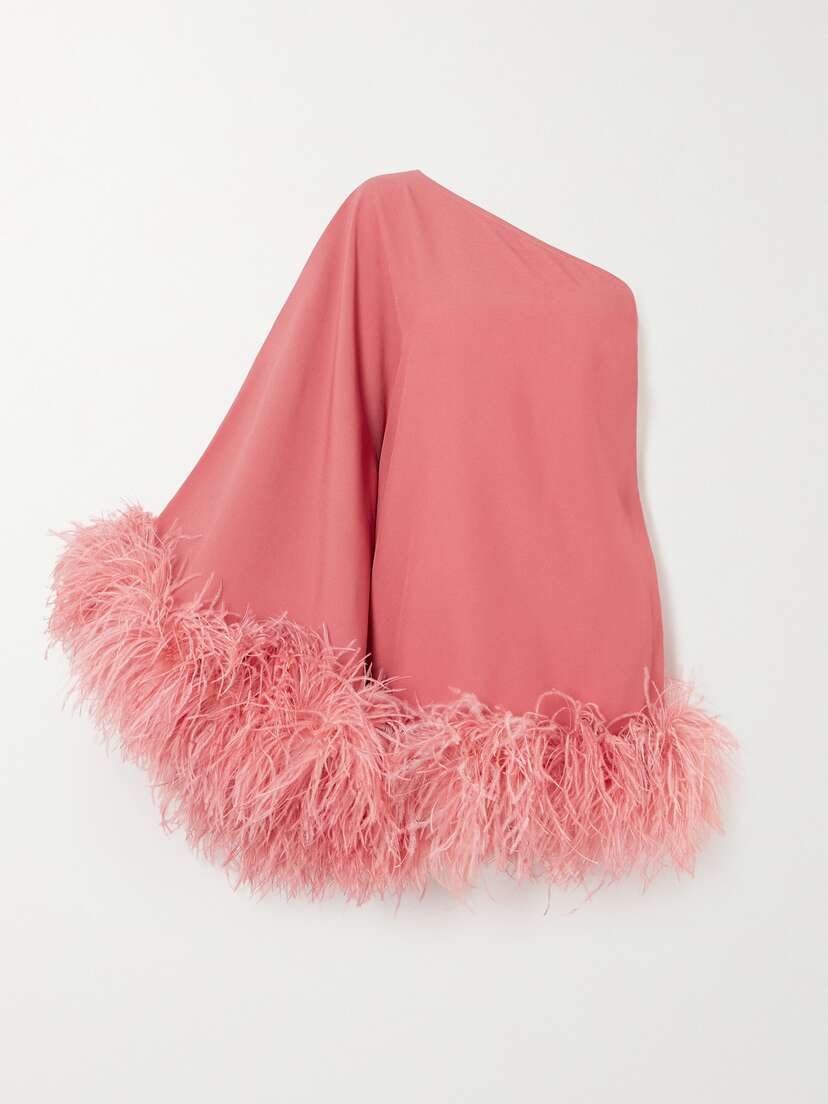 Taller Marmo Piccolo Ubud One-shoulder Feather-trimmed Crepe Mini Dress