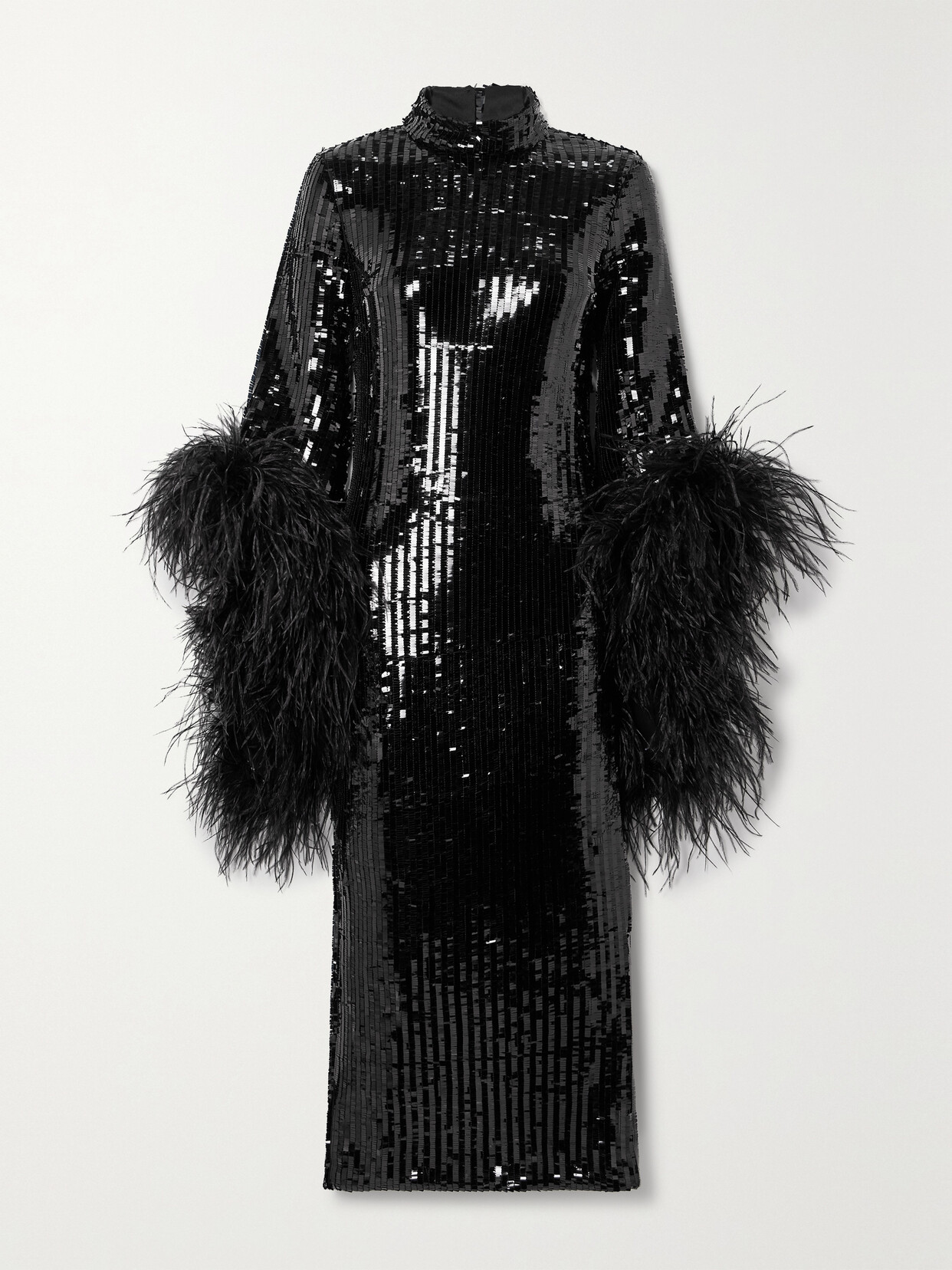 Shop Taller Marmo Del Rio Disco Feather-trimmed Sequined Tulle Midi Dress In Black