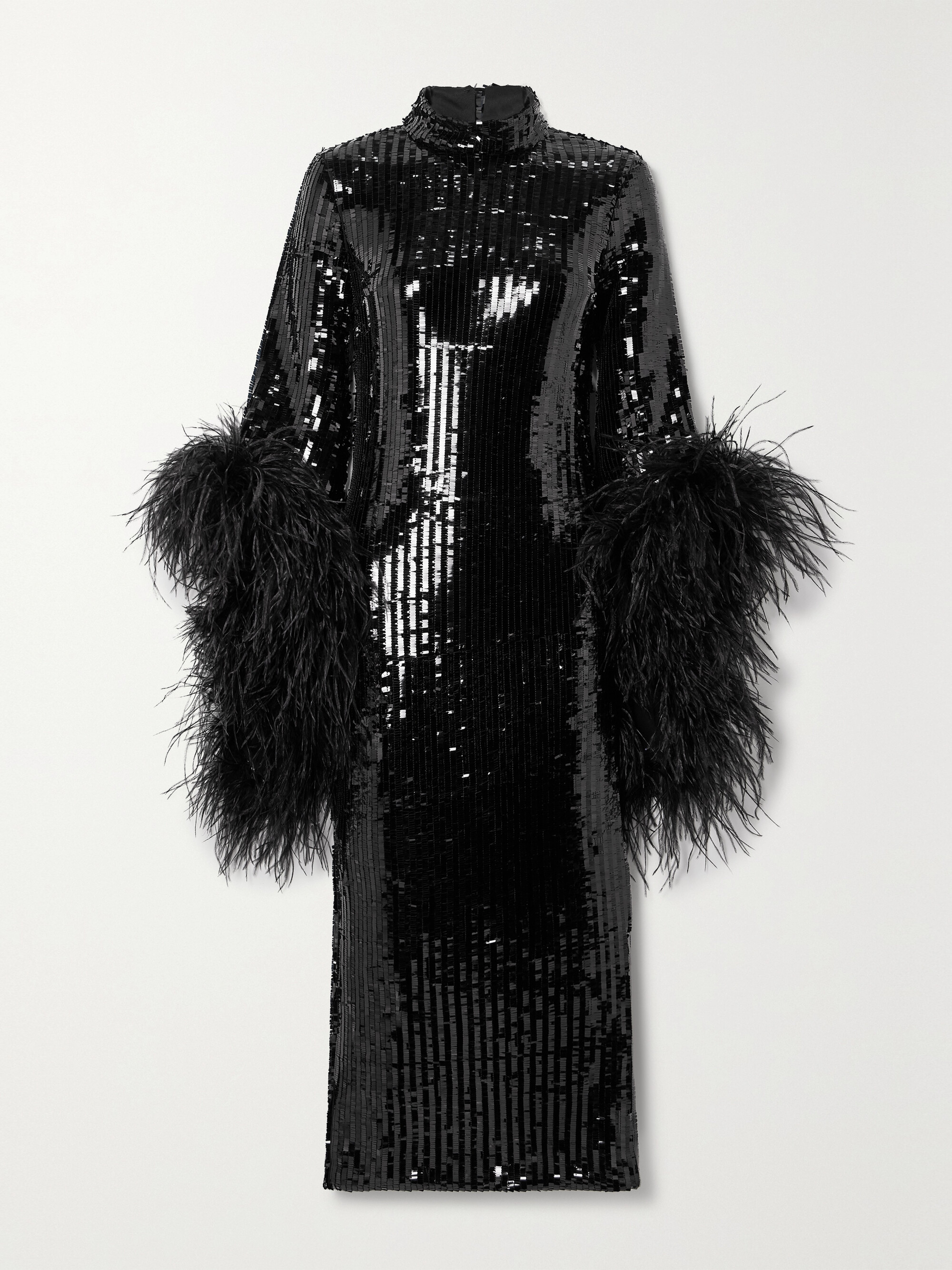 Taller Marmo Del Rio Disco feather-trimmed sequined tulle midi dress