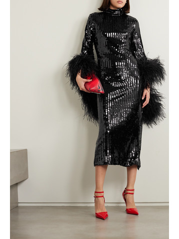 Taller Marmo Del Rio Disco feather-trimmed sequined tulle midi dress