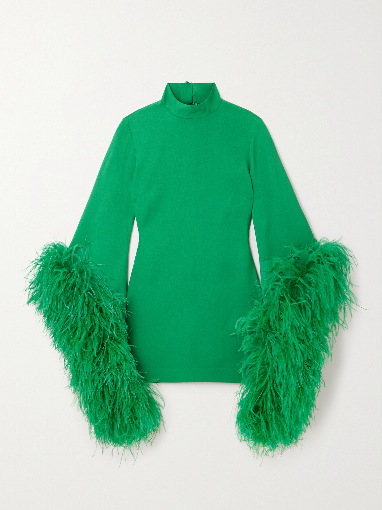 Taller Marmo - Del Rio Feather-trimmed Crepe Mini Dress - Green
