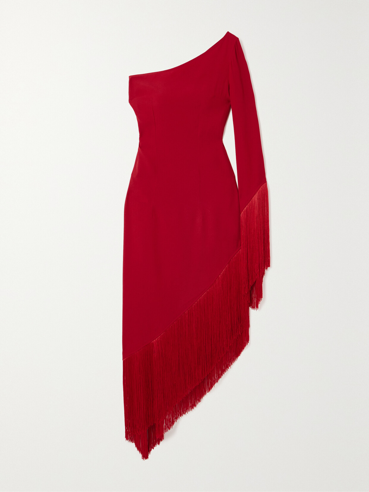 Taller Marmo Aventador One-sleeve Asymmetric Fringed Crepe Dress In Red