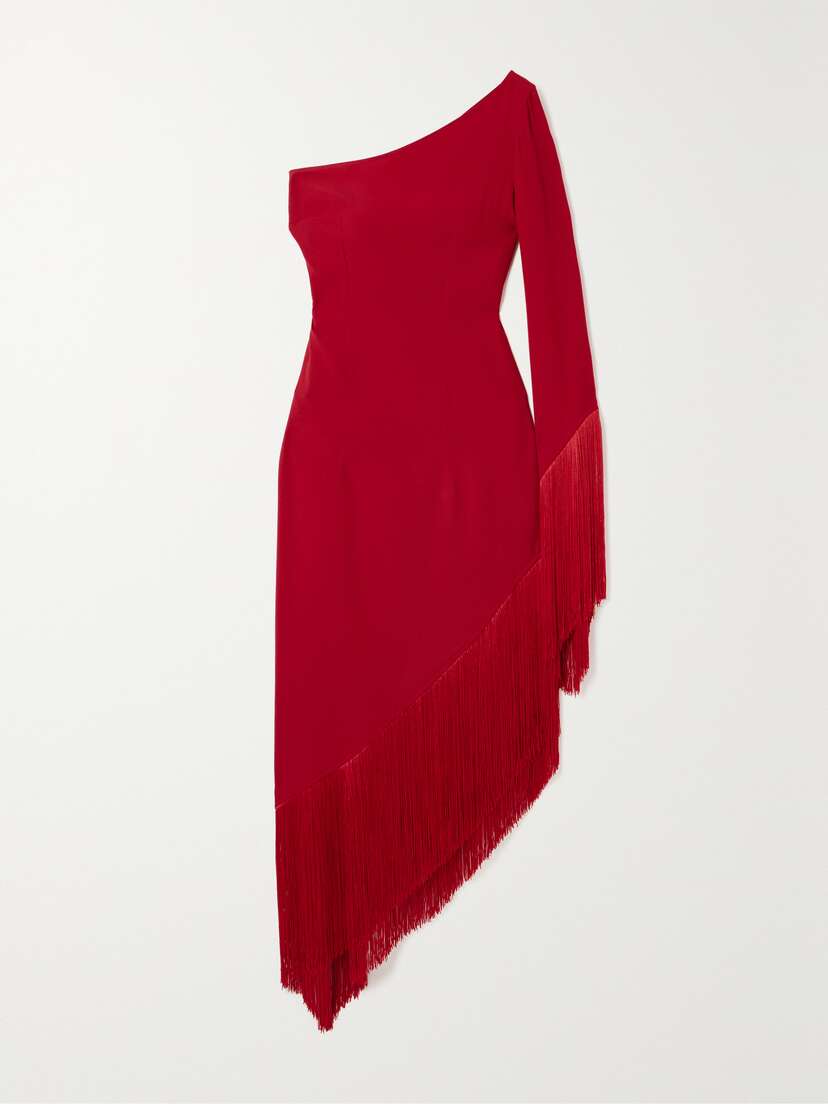 Taller Marmo Aventador One-sleeve Asymmetric Fringed Crepe Dress