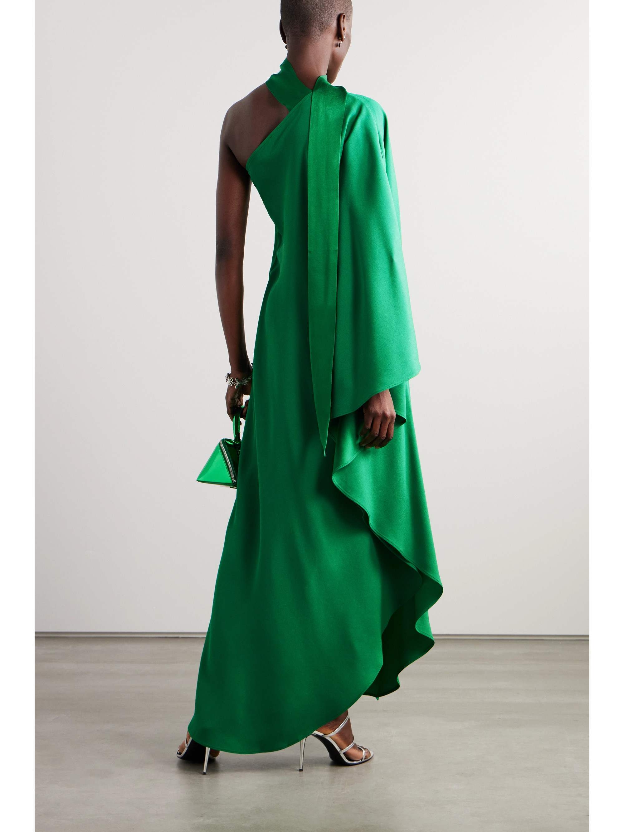 Taller Marmo Bolkan scarf-detailed one-shoulder ruffled crepe gown thumbnail
