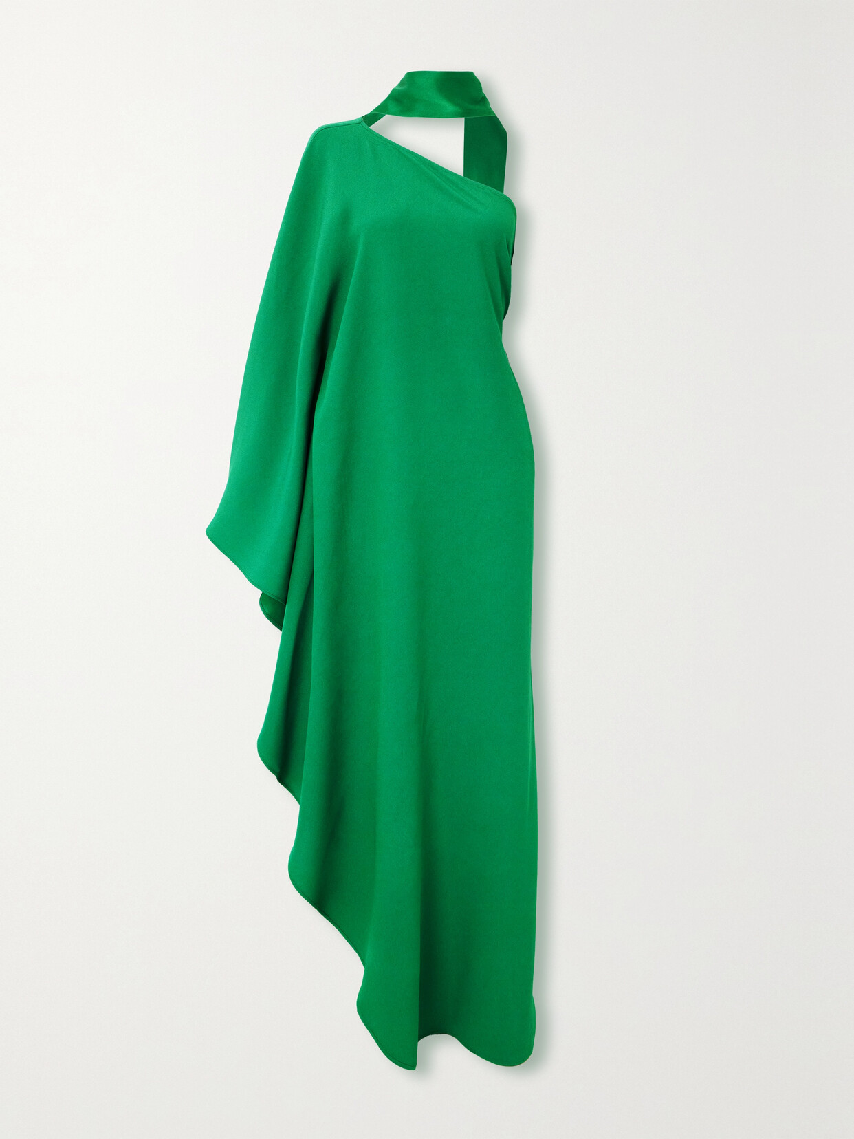 Taller Marmo Bolkan Scarf-detailed One-shoulder Ruffled Crepe Gown In Green