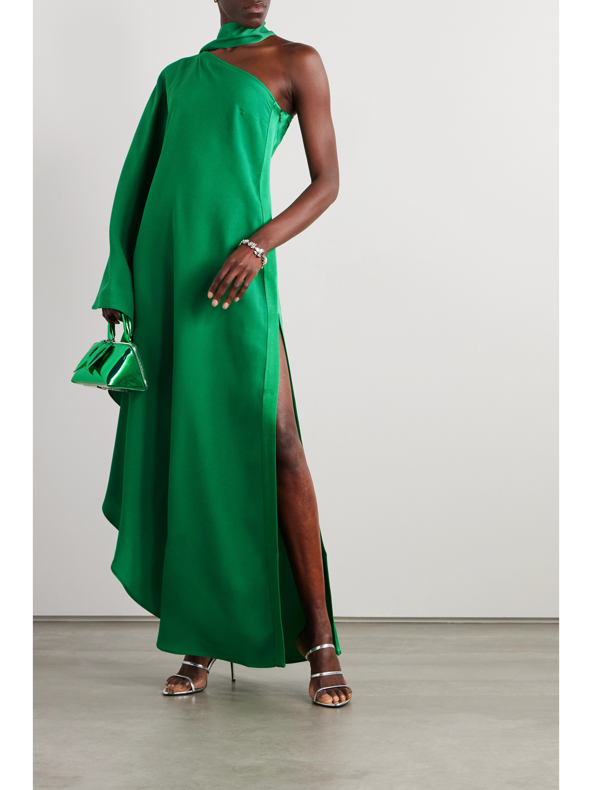 Taller Marmo Bolkan scarf-detailed one-shoulder ruffled crepe gown
