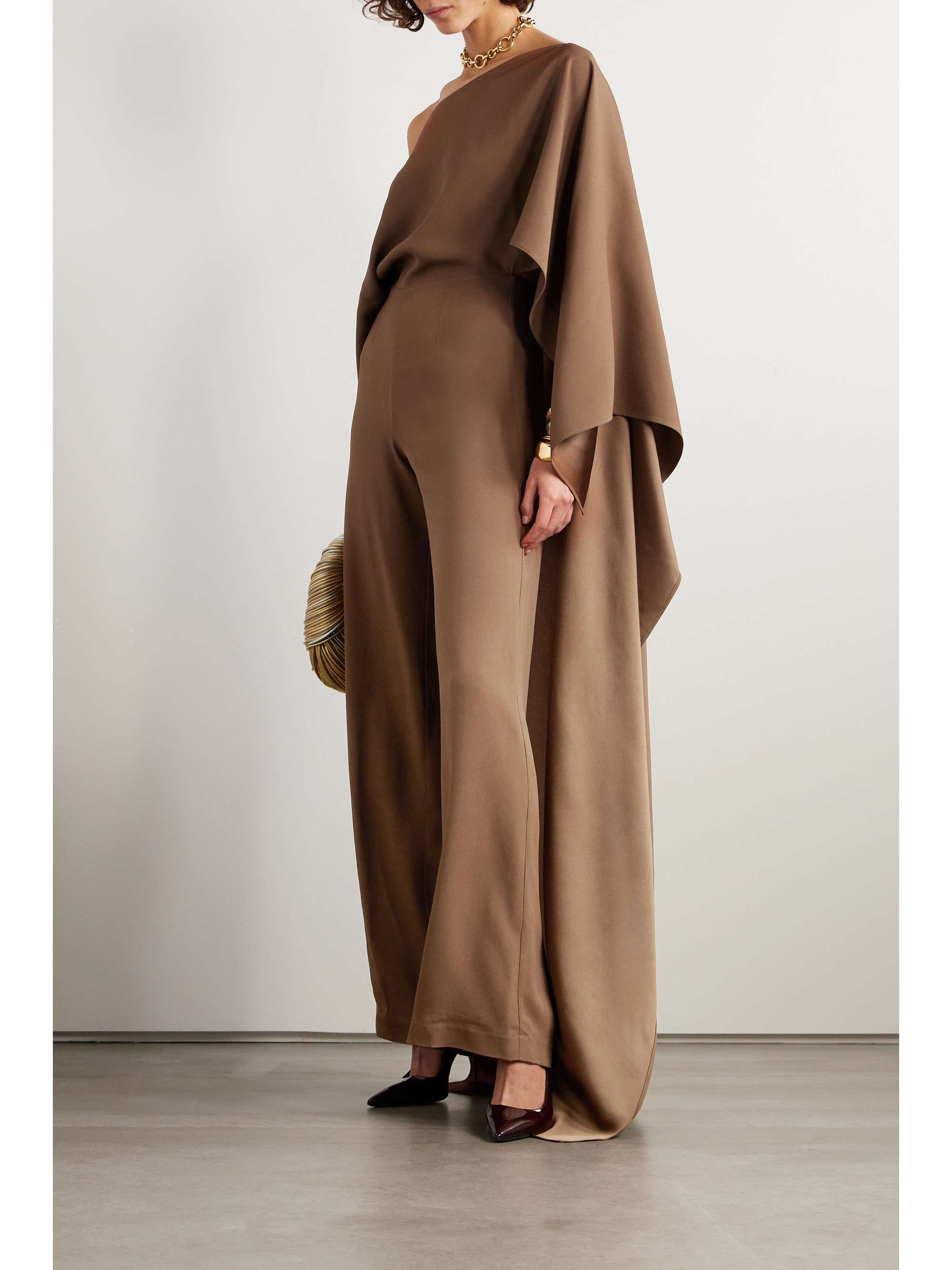Jerry cape effect one shoulder crepe jumpsuit brown IT36