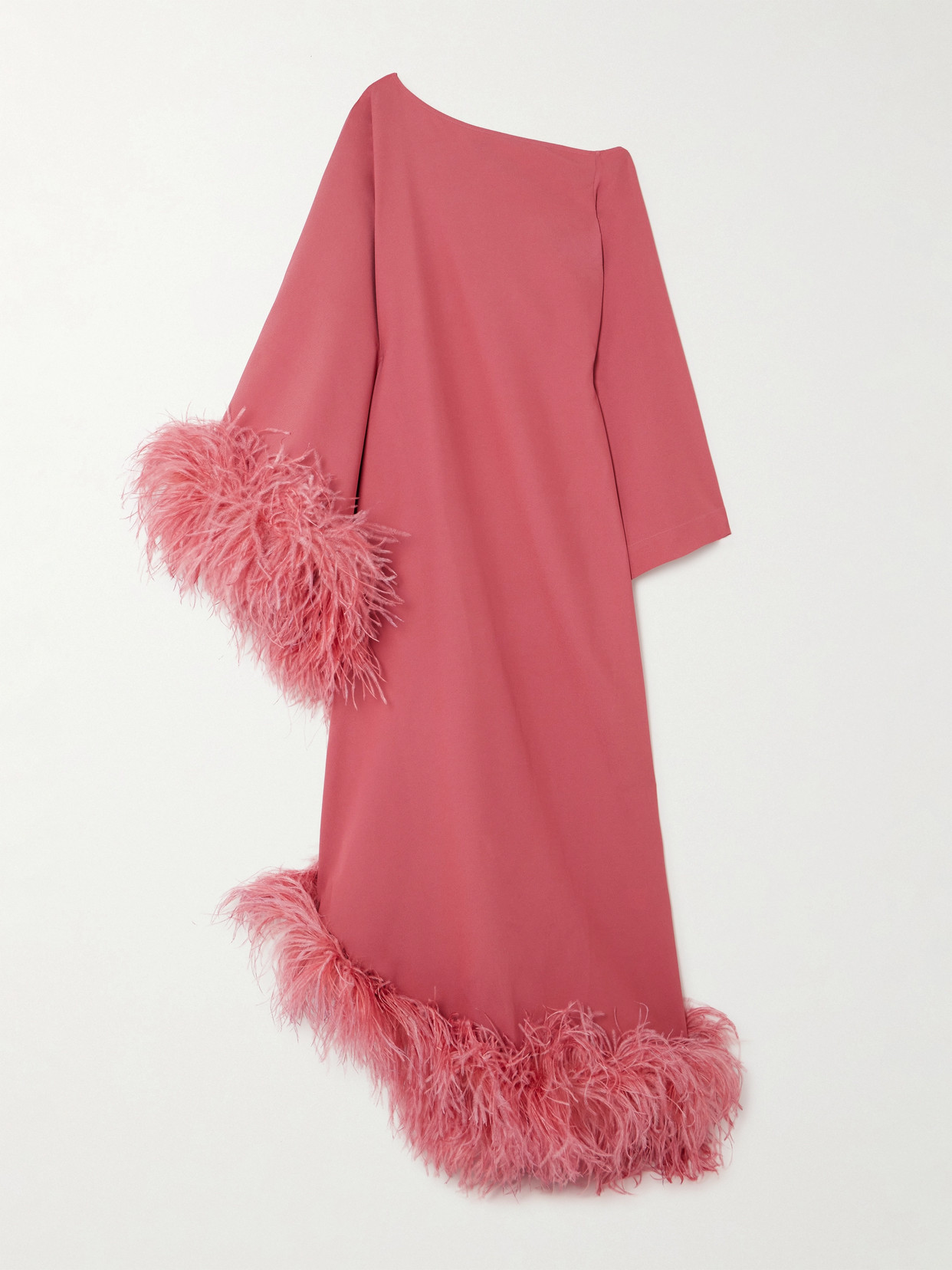 Taller Marmo Ubud One-shoulder Feather-trimmed Crepe Gown In Pink