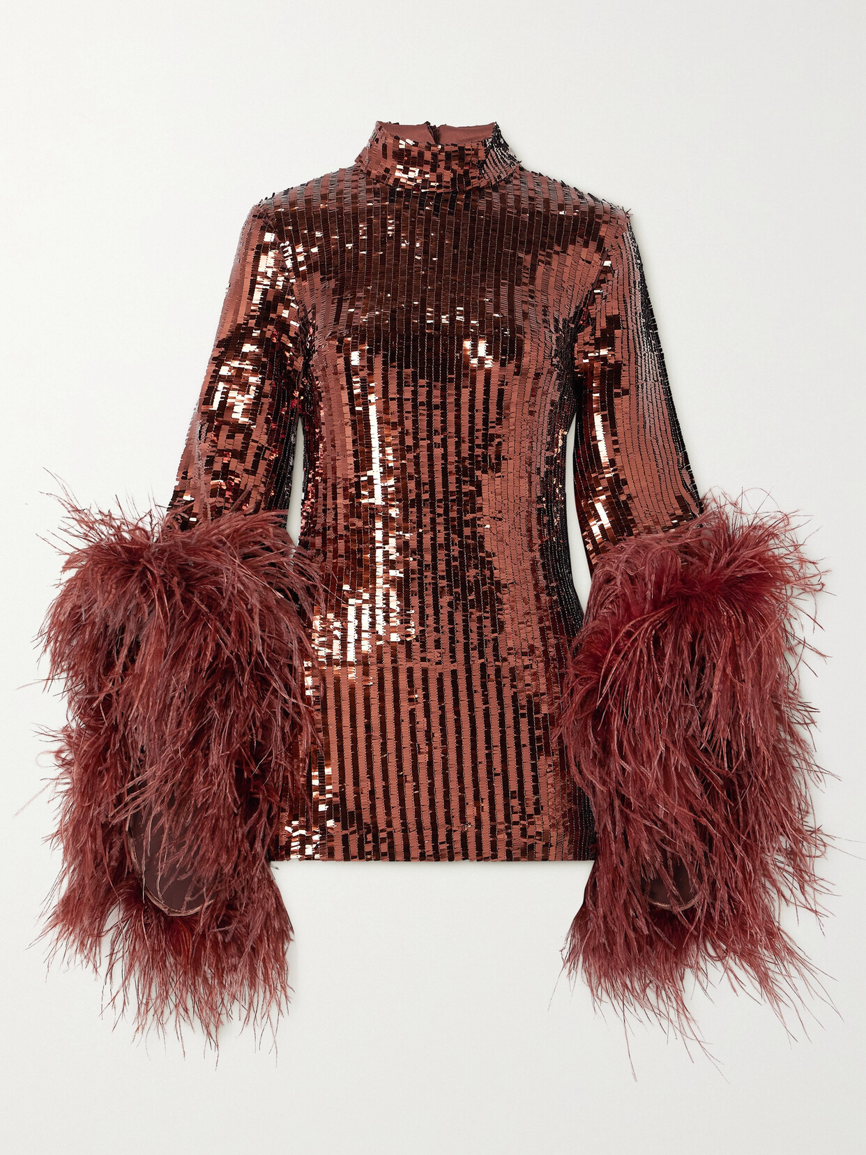 Taller Marmo - Del Rio Disco Feather-trimmed Sequined Tulle Mini Dress - Brown