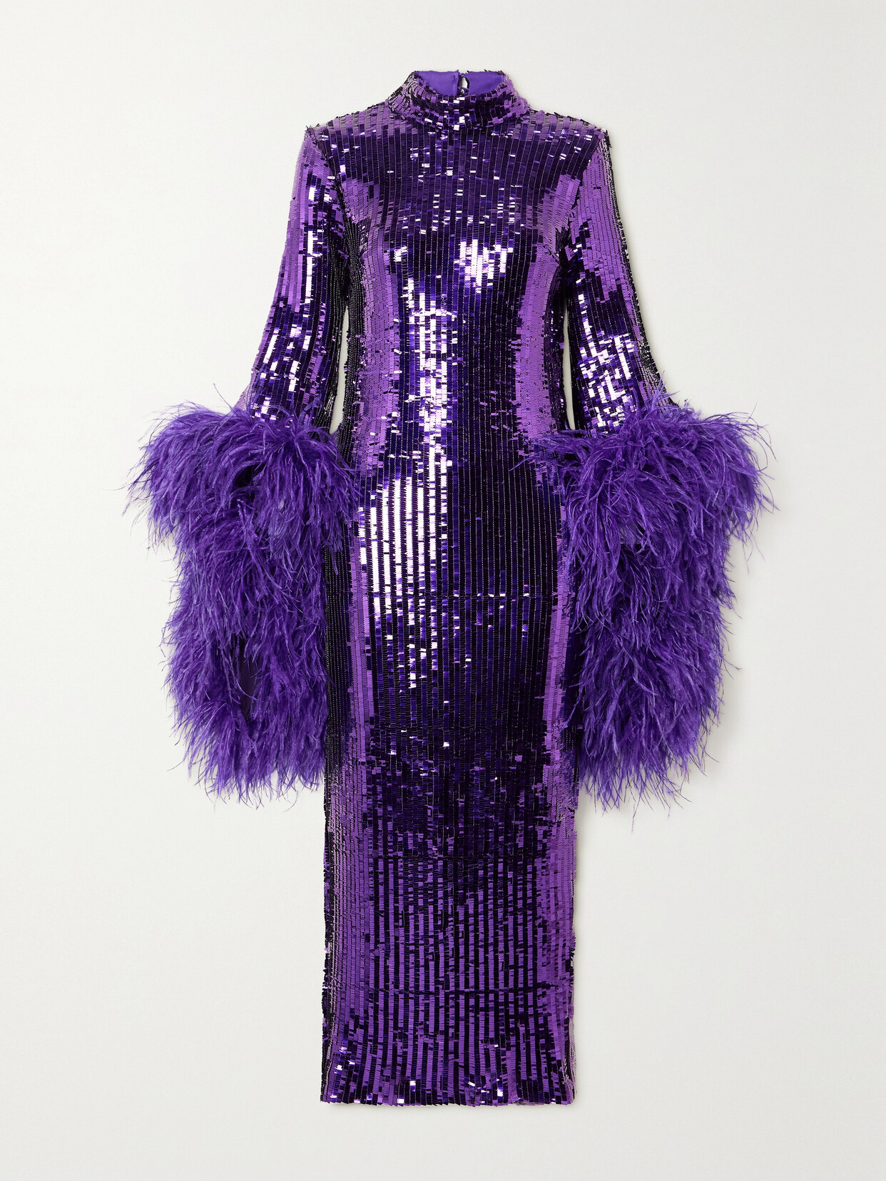 Taller Marmo Del Rio Disco Feather-trimmed Sequined Tulle Midi Dress In Purple