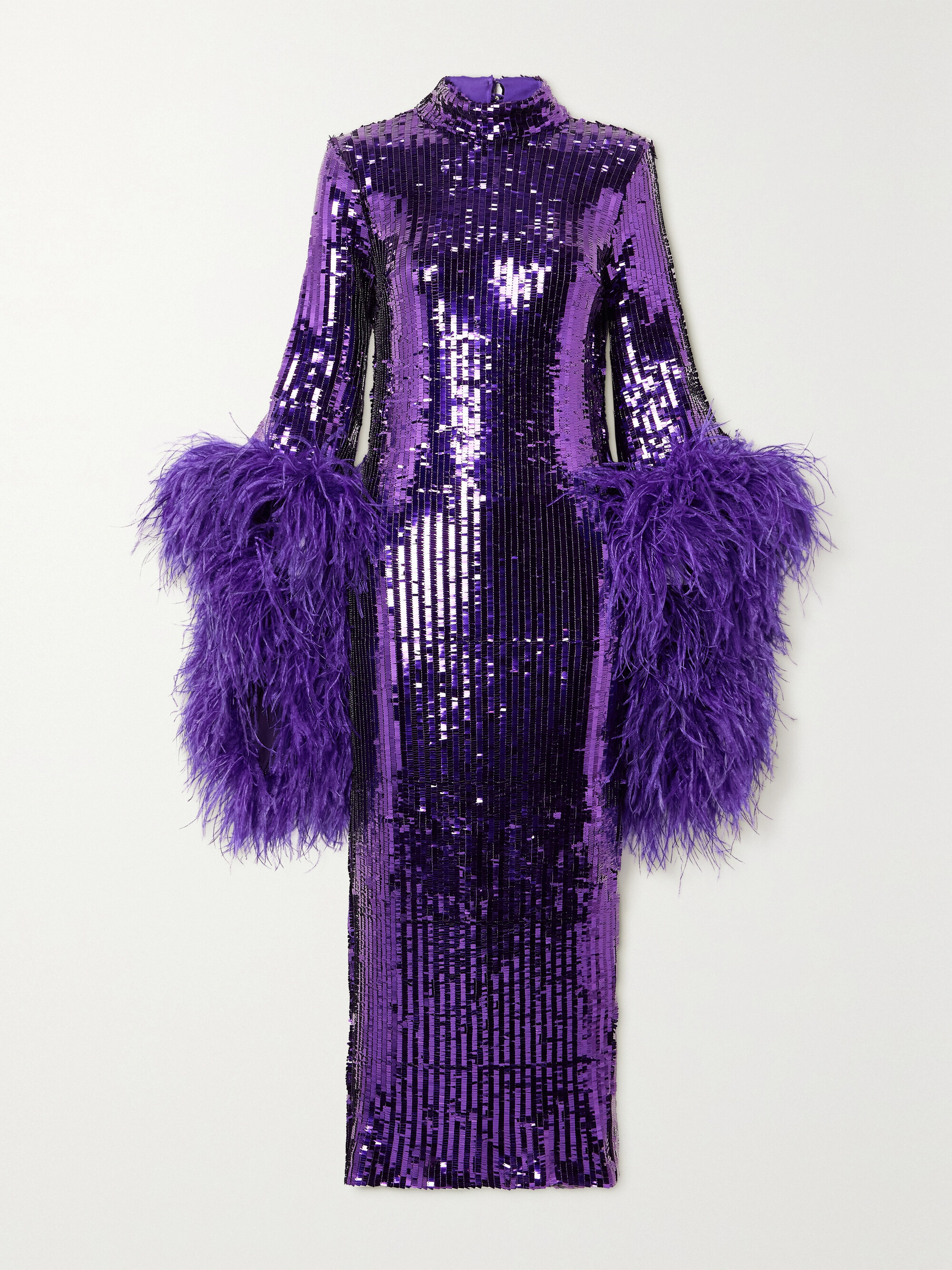 Taller Marmo Del Rio Disco feather-trimmed sequined tulle midi dress