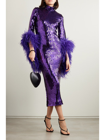 Taller Marmo Del Rio Disco feather-trimmed sequined tulle midi dress