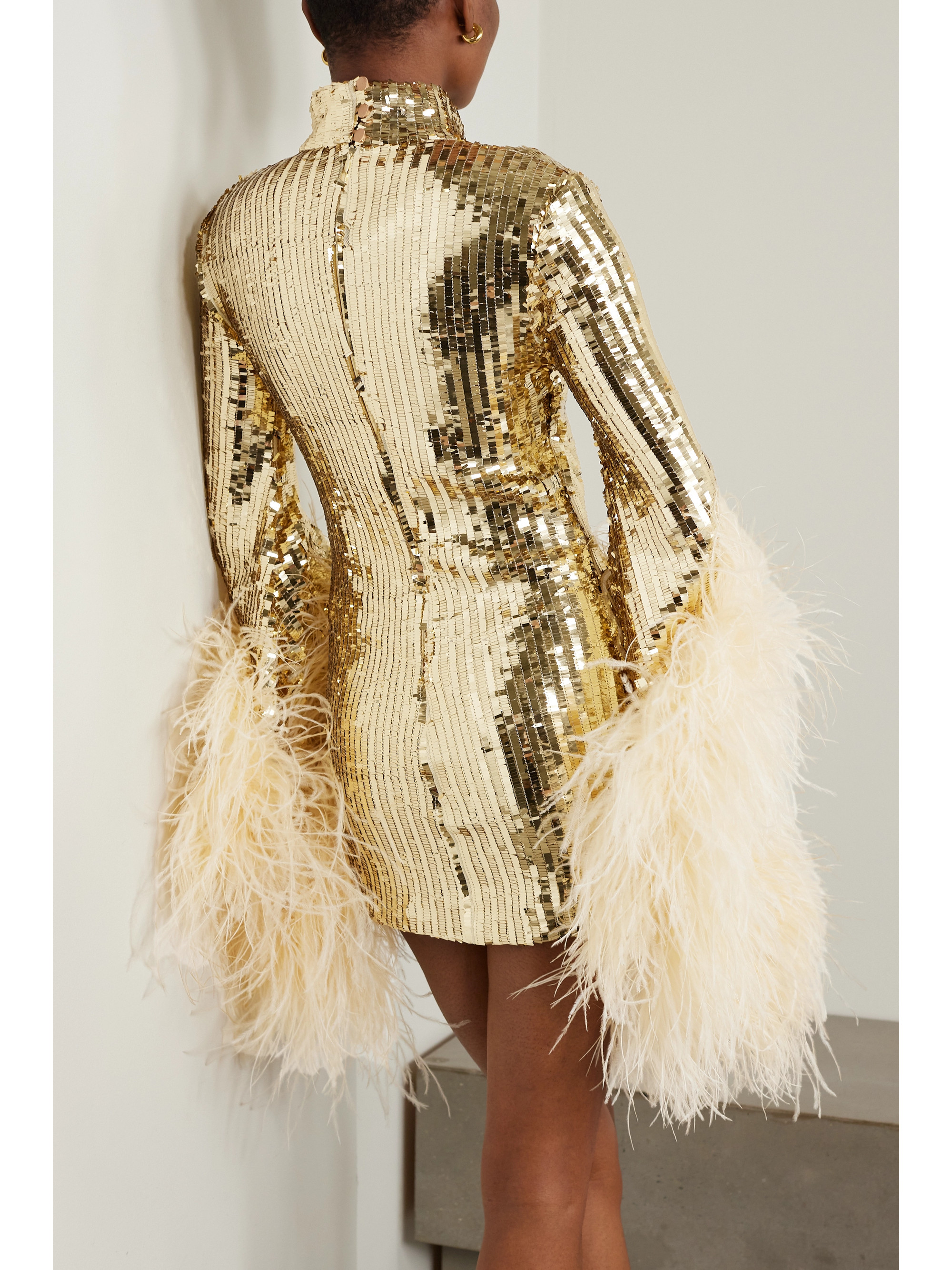 Taller Marmo Del Rio Disco feather-trimmed sequined tulle mini dress
