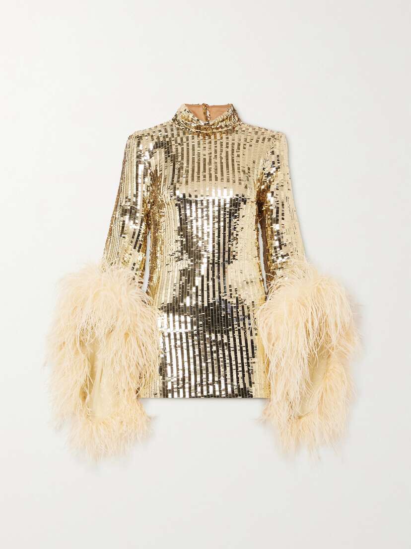 Taller Marmo Del Rio Disco Feather-trimmed Sequined Tulle Mini Dress