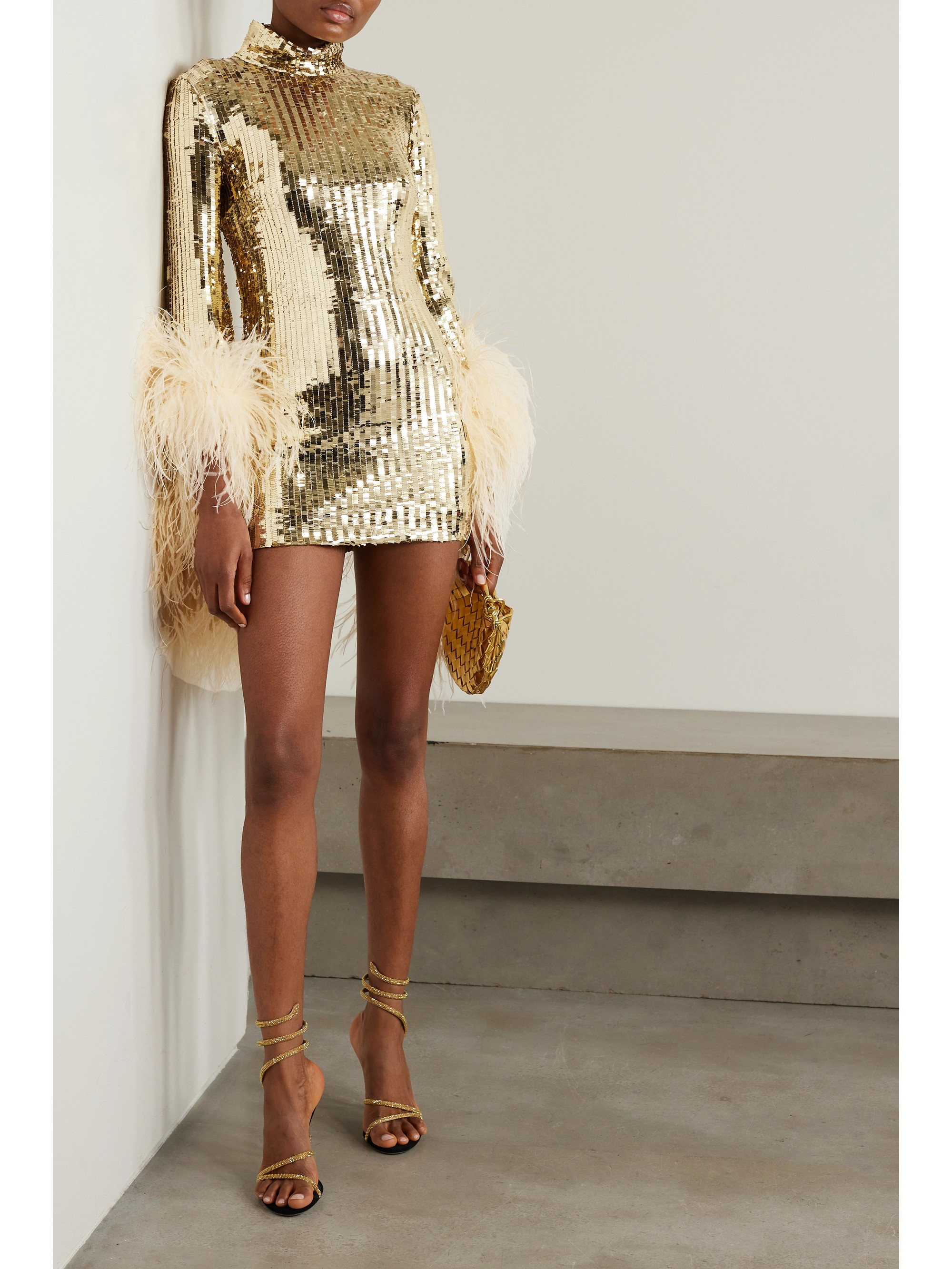 Taller Marmo Del Rio Disco feather-trimmed sequined tulle mini dress
