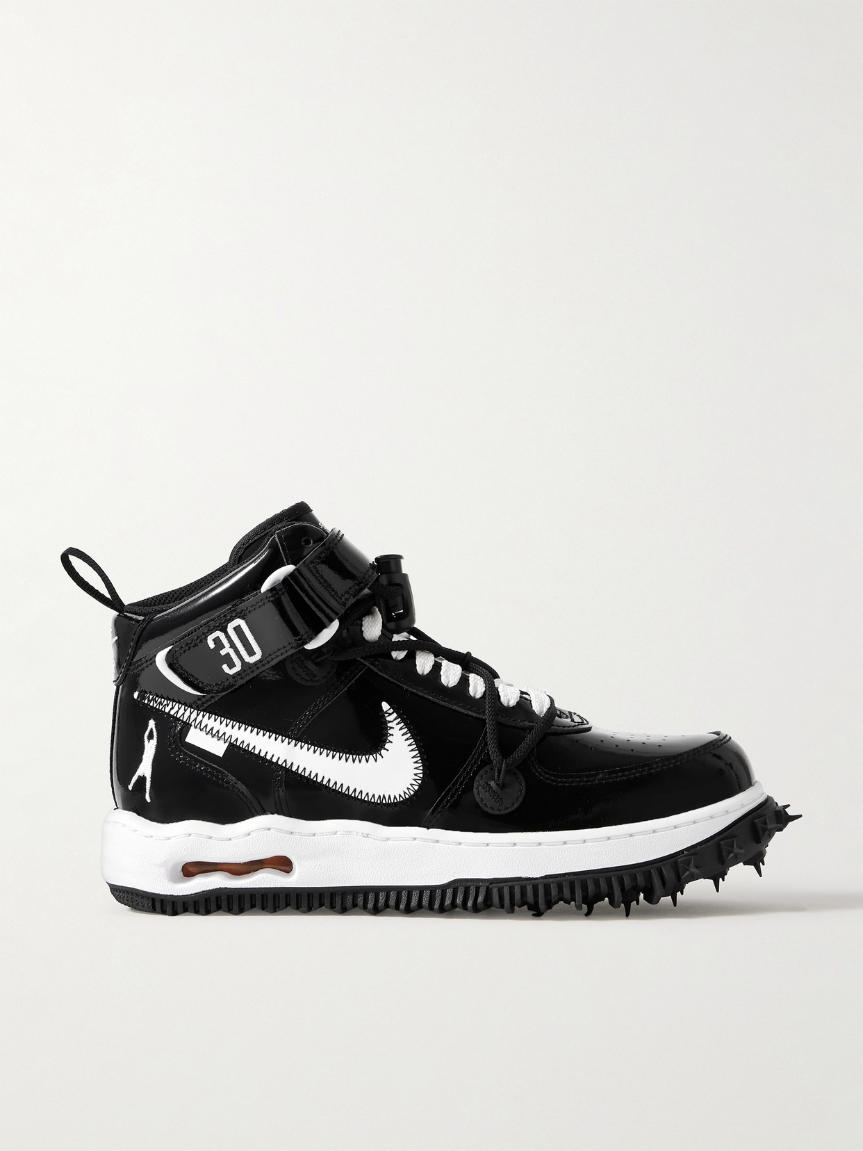 Nike + Off-white Air Force 1 Embroidered Patent-leather High-top Sneakers In Black