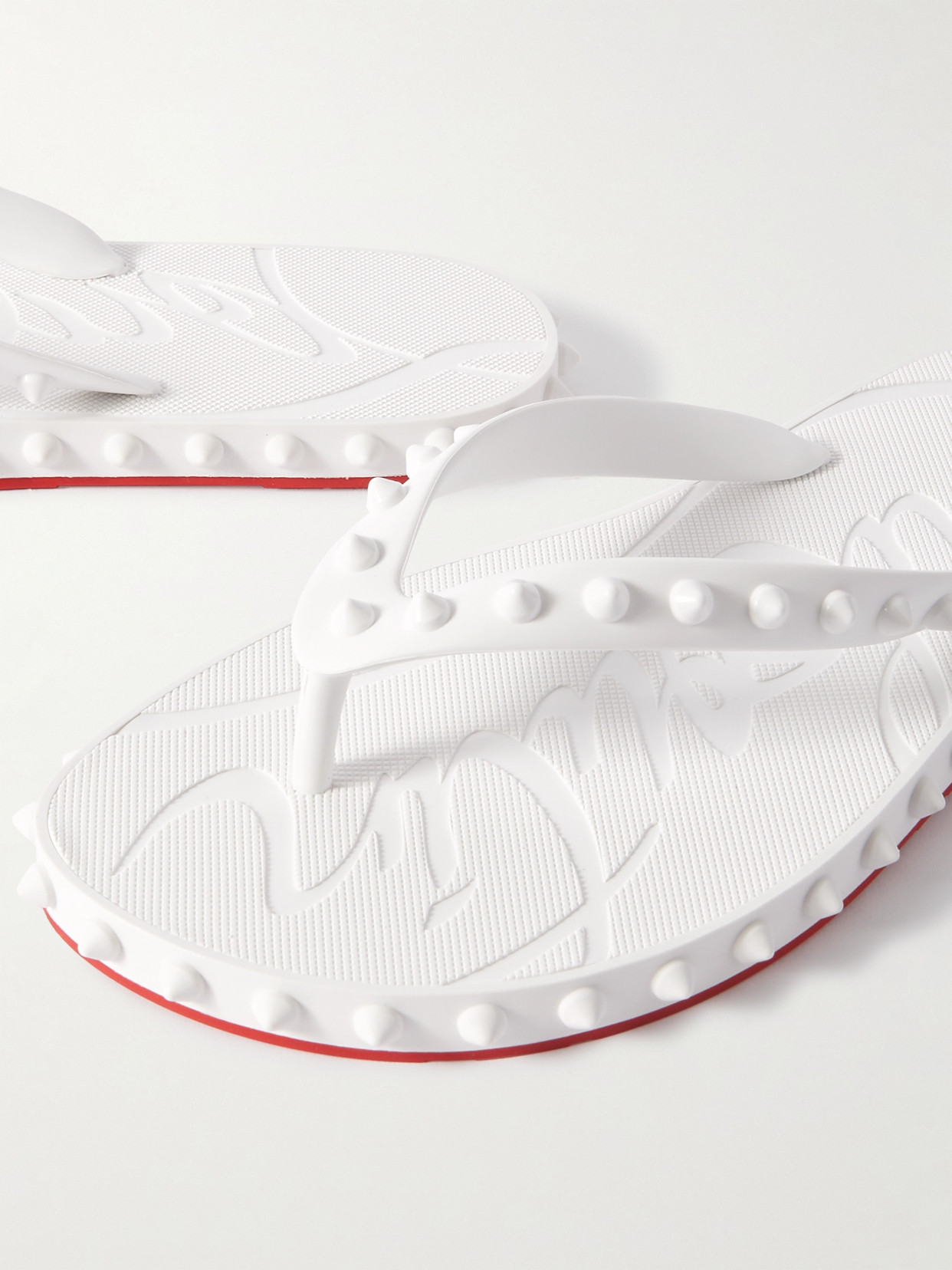 Shop Christian Louboutin Super Loubi Studded Rubber Flip Flops In White