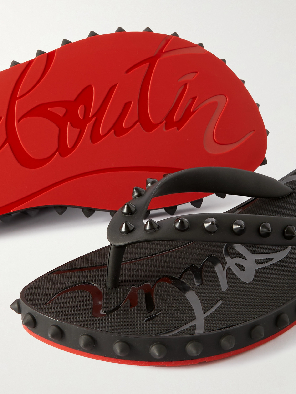 Shop Christian Louboutin Super Loubi Studded Rubber Flip Flops In Black