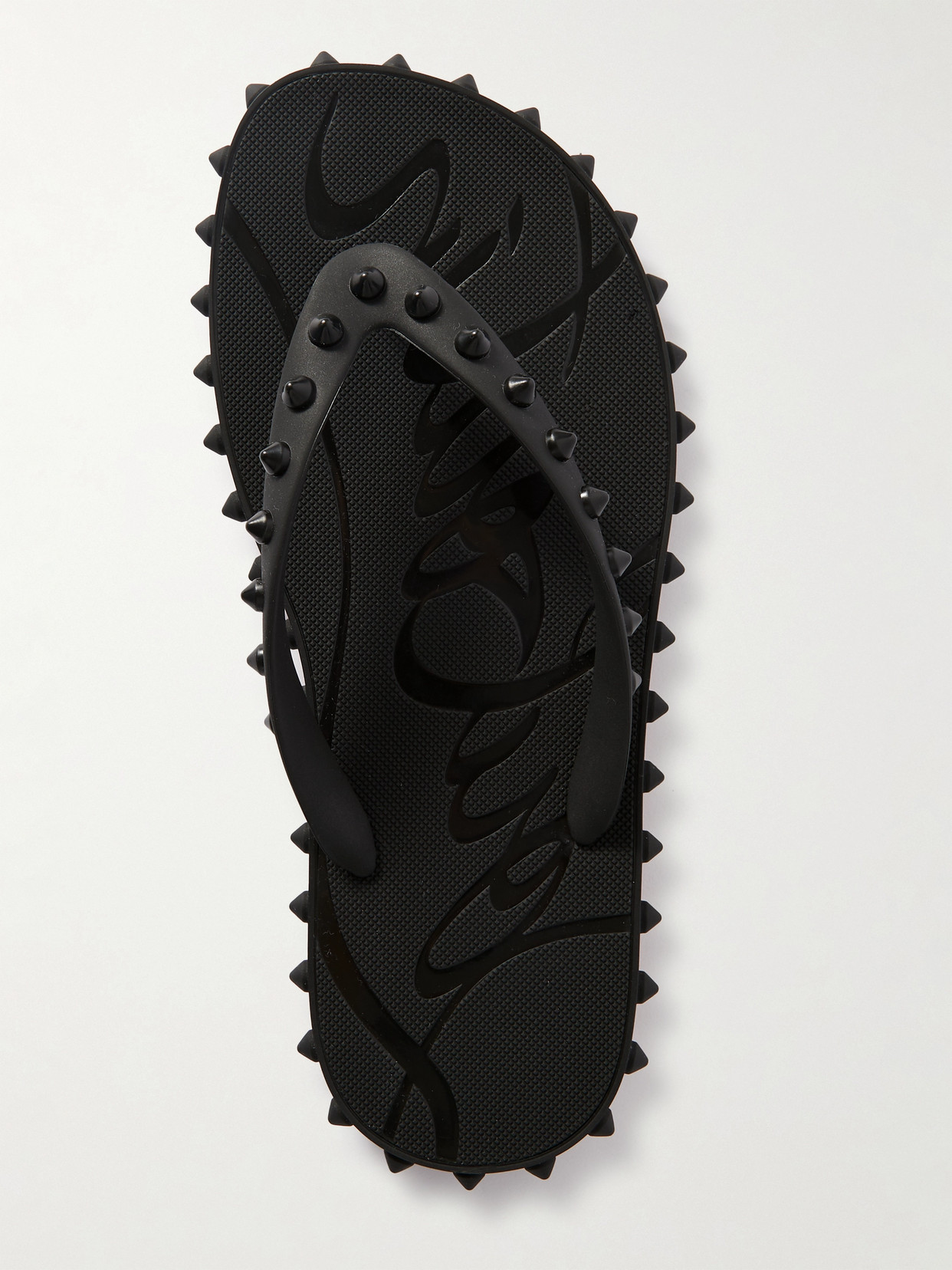 Christian Louboutin Loubi Donna Spike Red Sole Flip Flops In Black