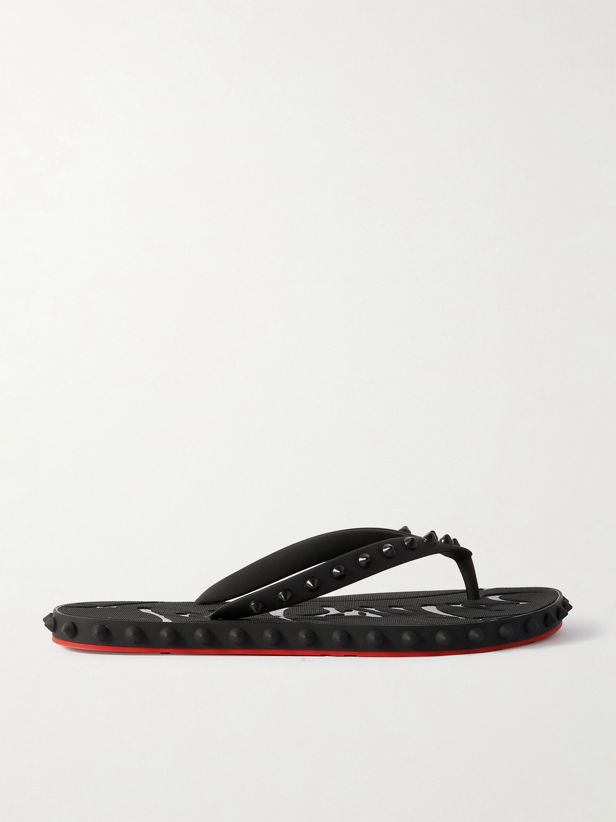 Christian Louboutin Loubi Donna Spike Red Sole Flip Flops In Black
