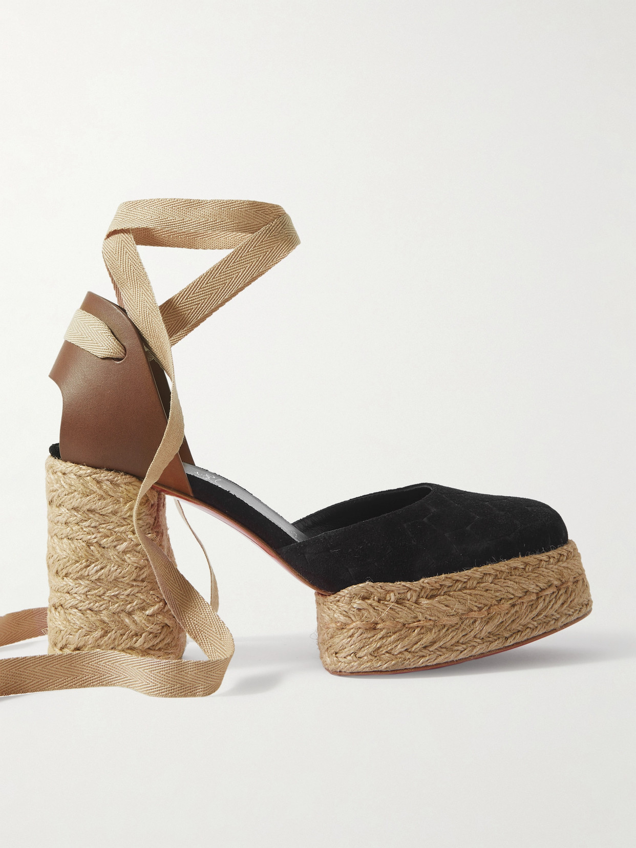 Shop Christian Louboutin Brigissima 70 Leather And Suede Platform Espadrilles In Black