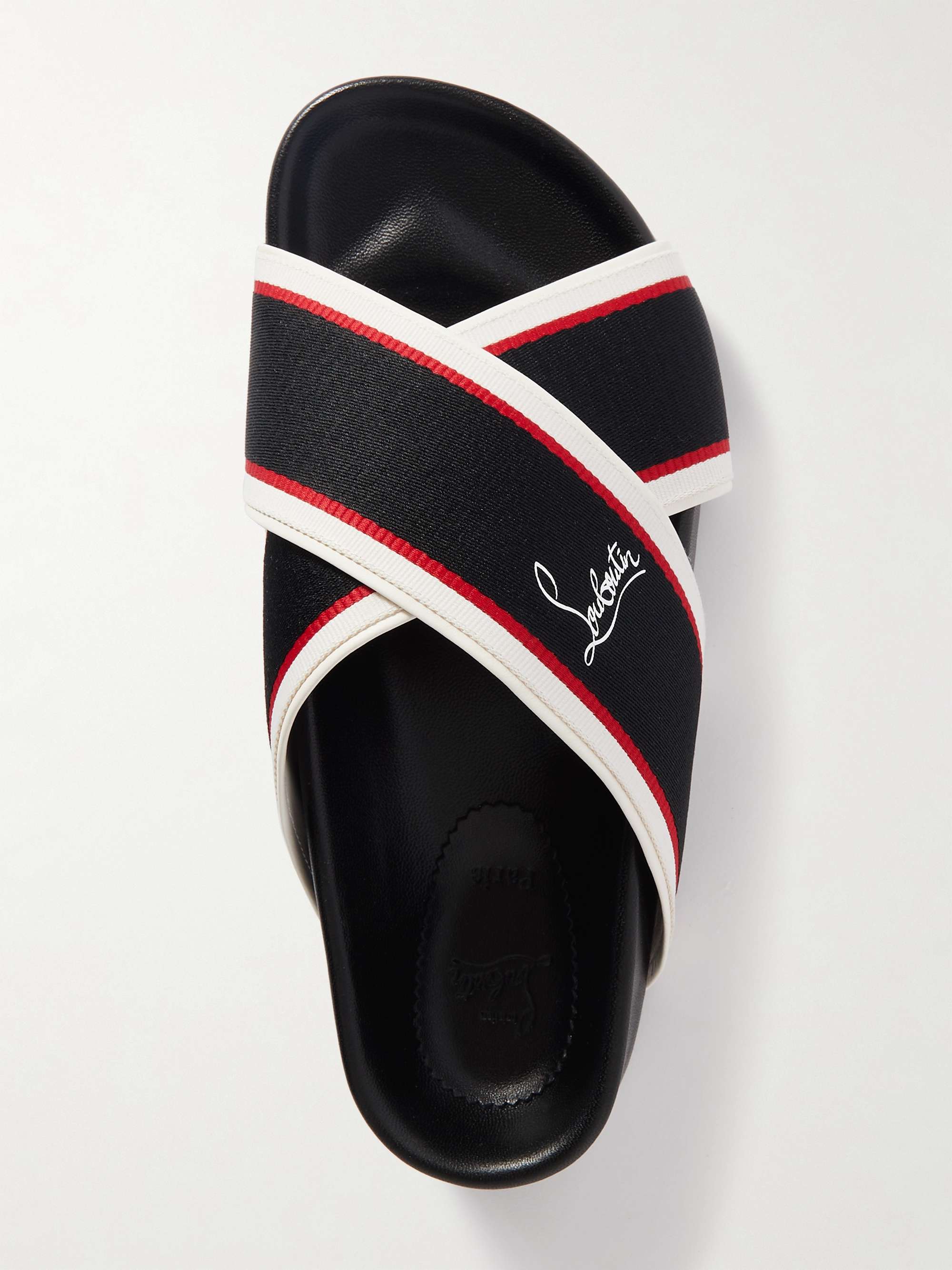 CHRISTIAN LOUBOUTIN Hot Cross Bizz striped grosgrain slides CHRISTIAN LOUBOUTIN Hot Cross Bizz striped grosgrain slides