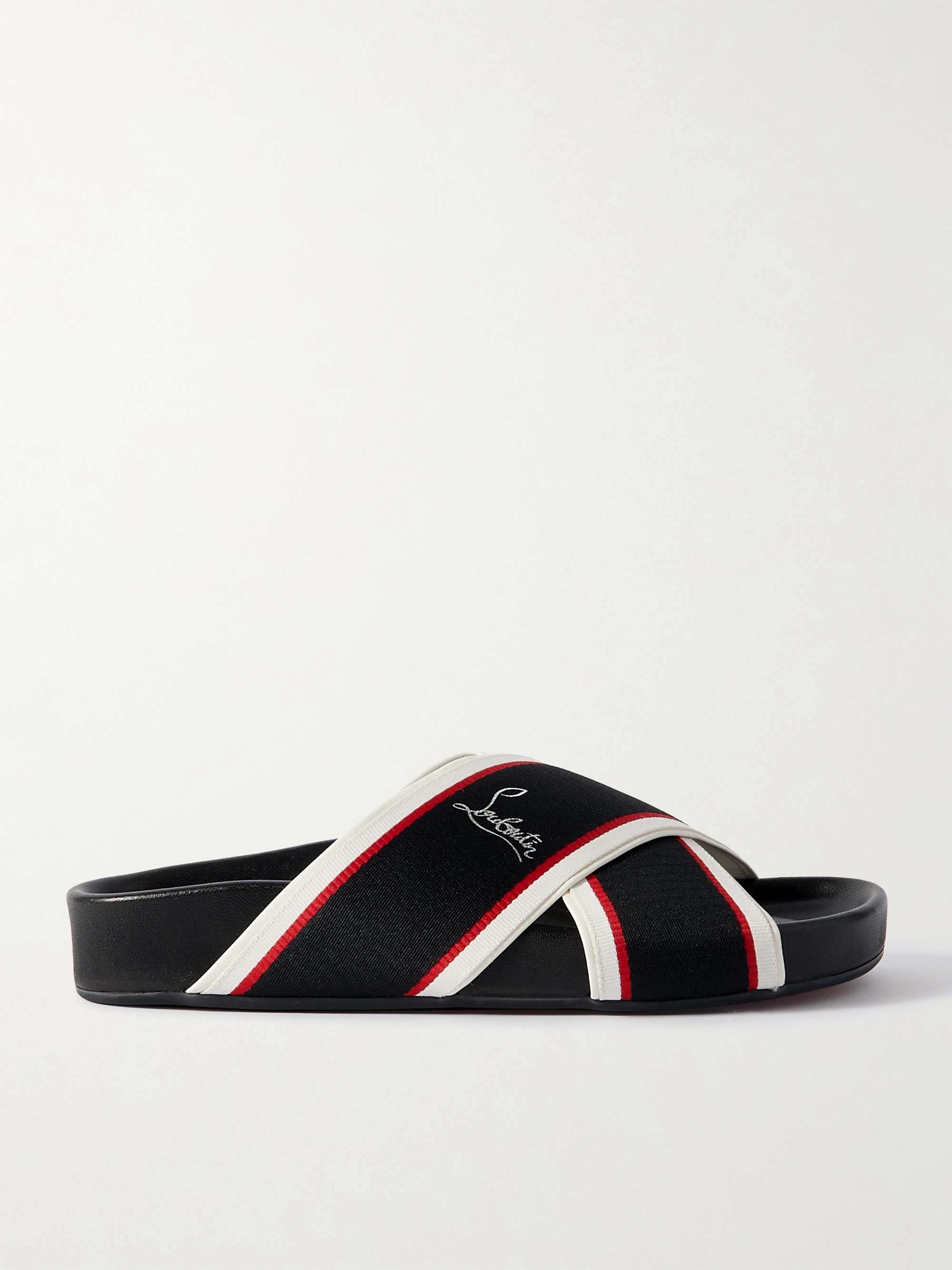 Hot Cross Bizz striped grosgrain slides NET A PORTER