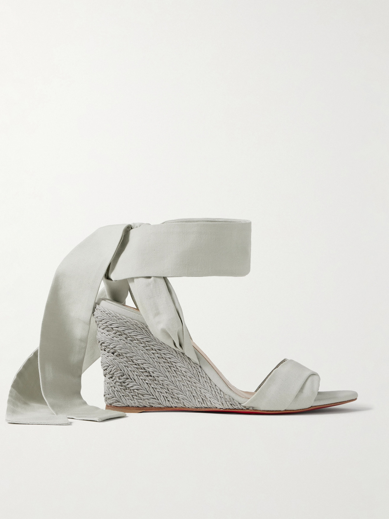 Shop Christian Louboutin Melides Du Désert 85 Cotton-canvas Espadrille Wedge Sandals In Gray