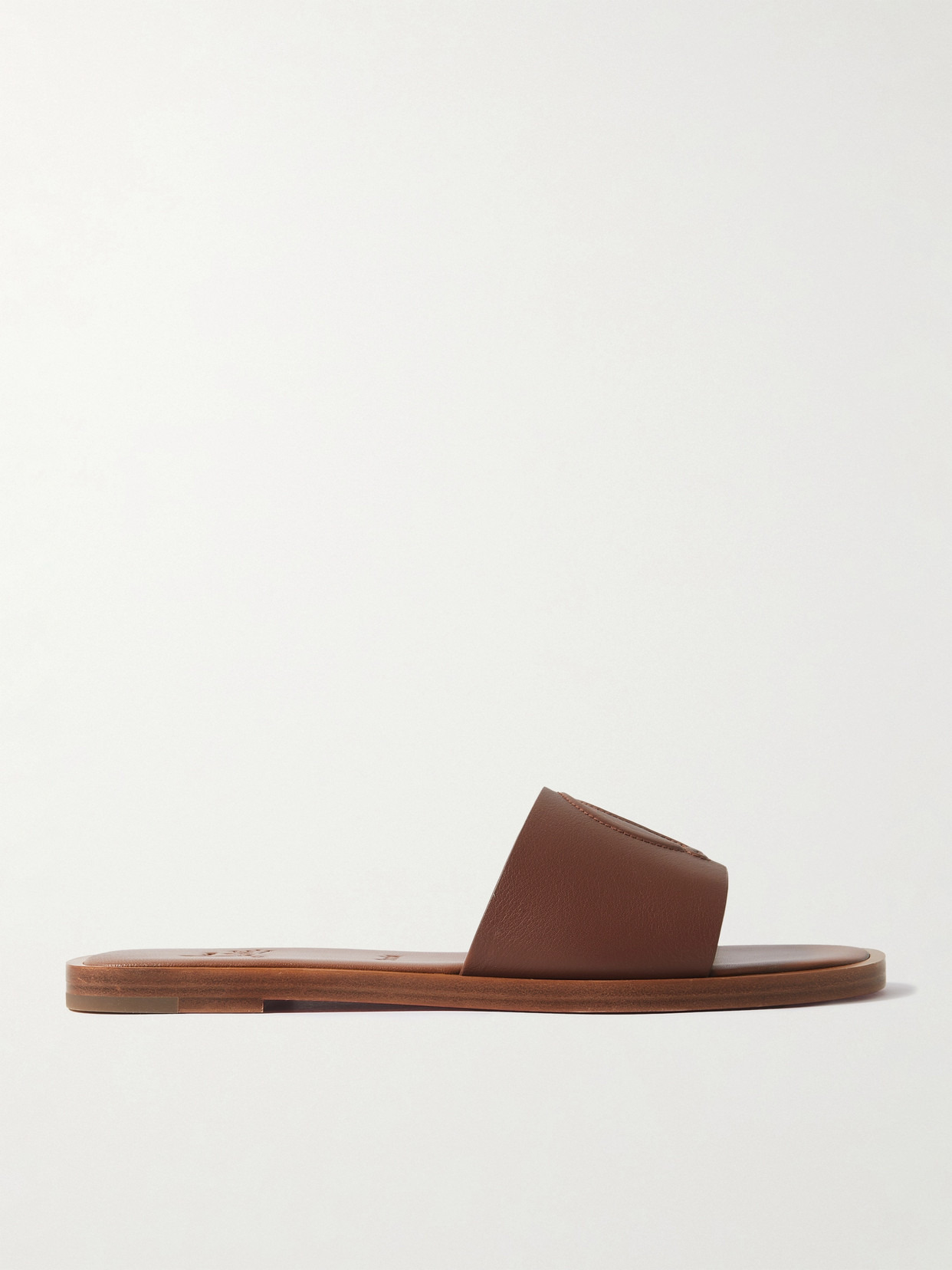 Shop Christian Louboutin Cl Logo-embossed Leather Slides In Brown