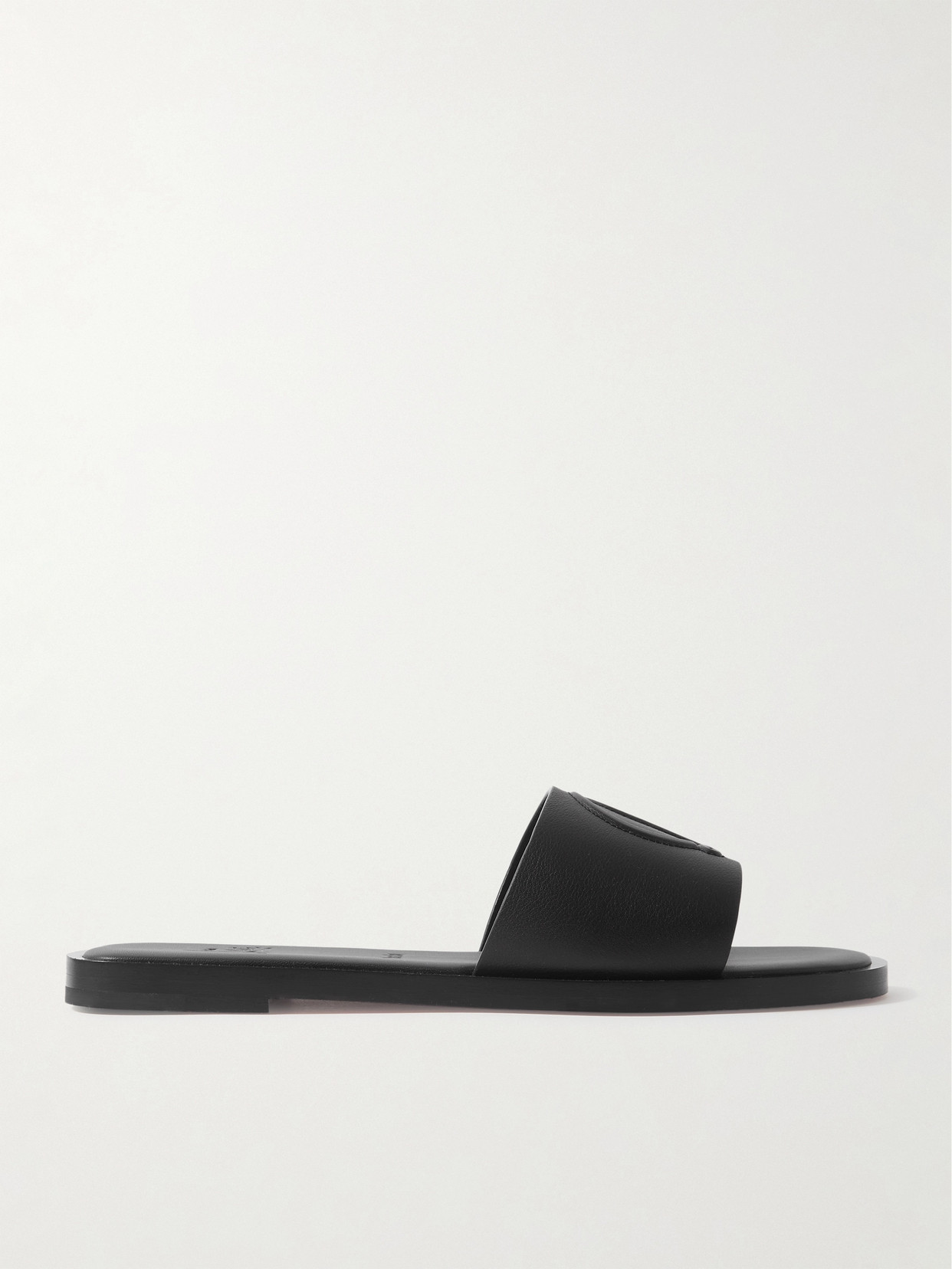 Shop Christian Louboutin Cl Logo-embossed Leather Slides In Black