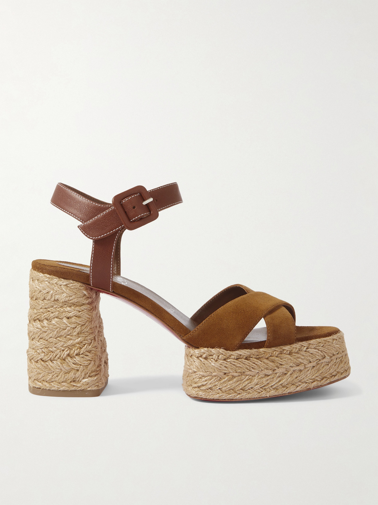 Shop Christian Louboutin Calakala 70 Leather And Suede Espadrille Platform Sandals In Brown